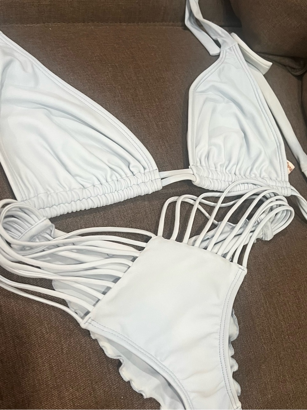 Luli fama Light Blue Strappy Triangle Bikini Set xl top and medium bottoms